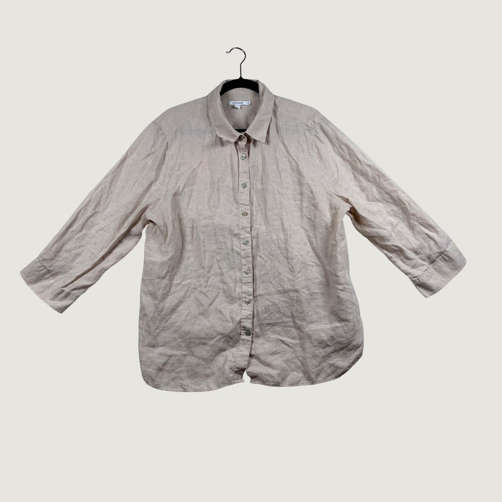 Chico's Linen Button Down Shirt Women US 18 XL Tan Lagenlook Coastal Earthy Chic